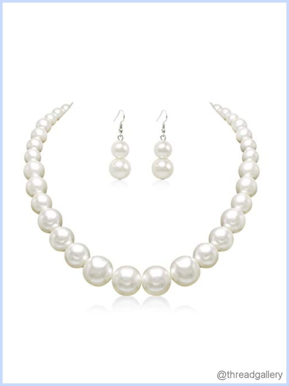Faux Pearl Choker Necklace Earring Set Silver Plated Glass Pearl Bead Jewelry